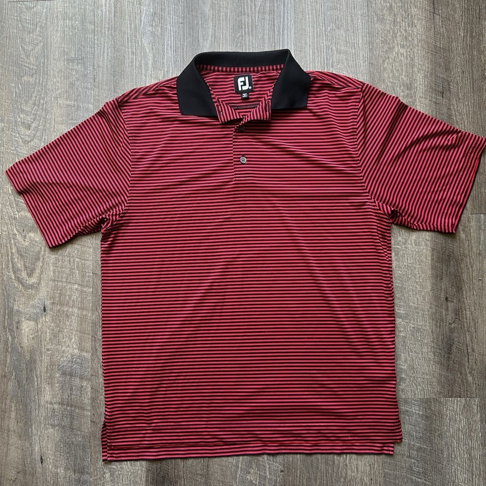 FootJoy Polo Shirt Mens XL Red Black Striped Short Sleeve Golf Spandex Polyester